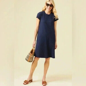 J.McLAUGHLIN Swing Dress in Mini Knot Jacquard Navy Blue Short Sleeve XS